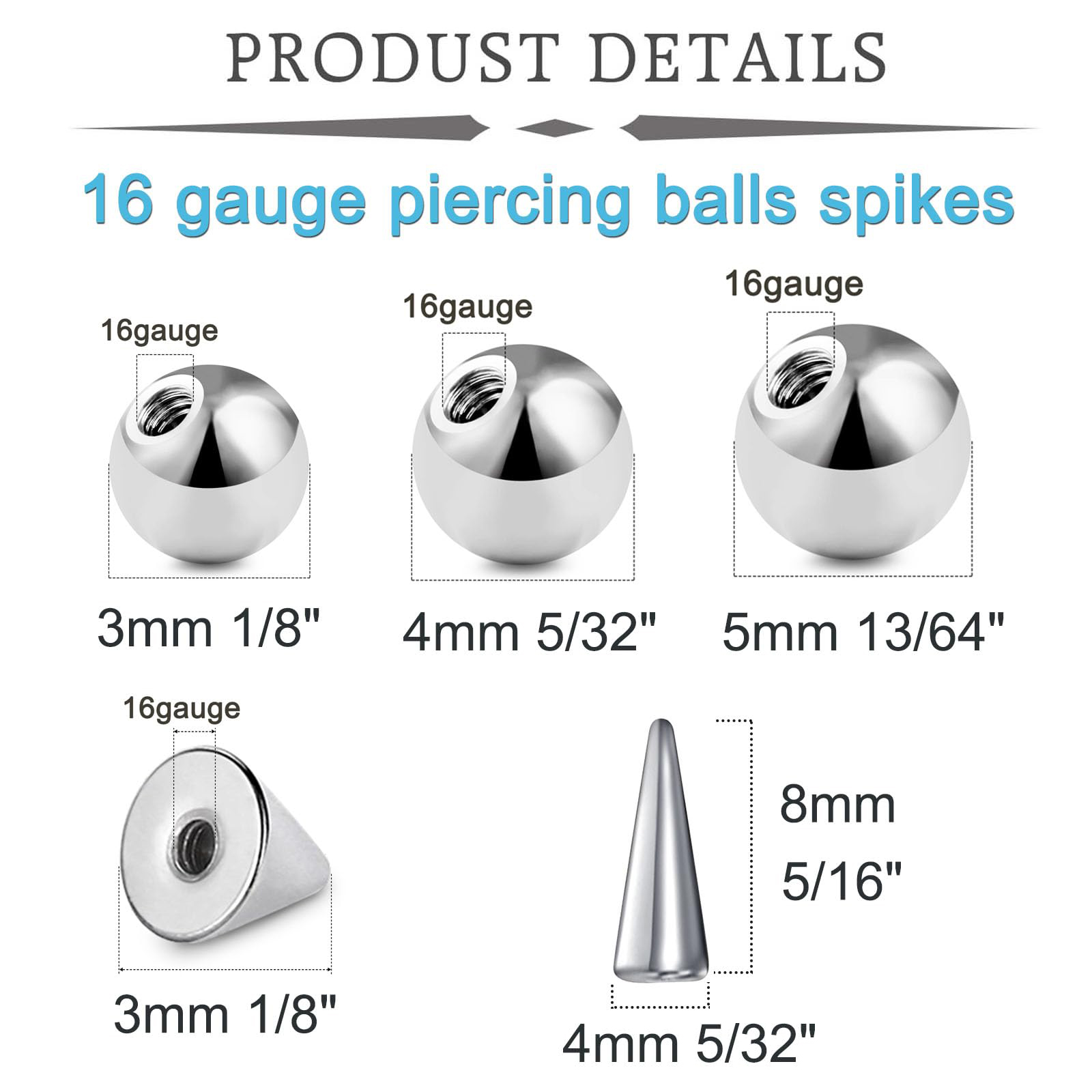20pcs 16Gauge Stainless Steel  - Body Jewelry Replacement Ball recension och pris